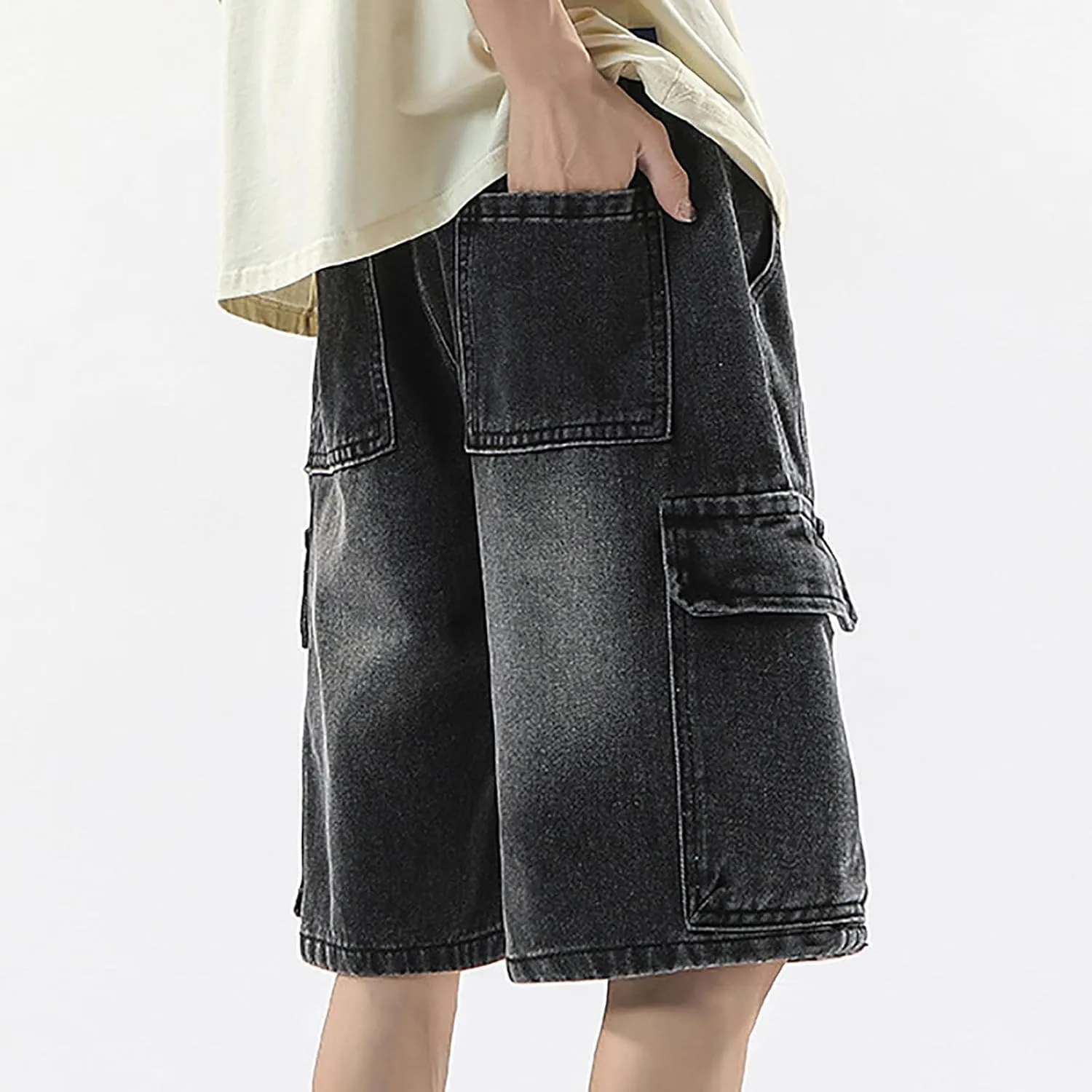 Baggy Jean Shorts for Men Casual Loose Fit Hip Hop Skateboard Denim Shorts Streetwear