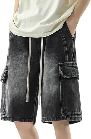 Baggy Jean Shorts for Men Casual Loose Fit Hip Hop Skateboard Denim Shorts Streetwear