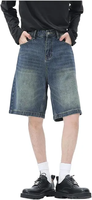 Baggy Jean Shorts for Men Casual Loose Fit Hip Hop Skateboard Denim Shorts Streetwear