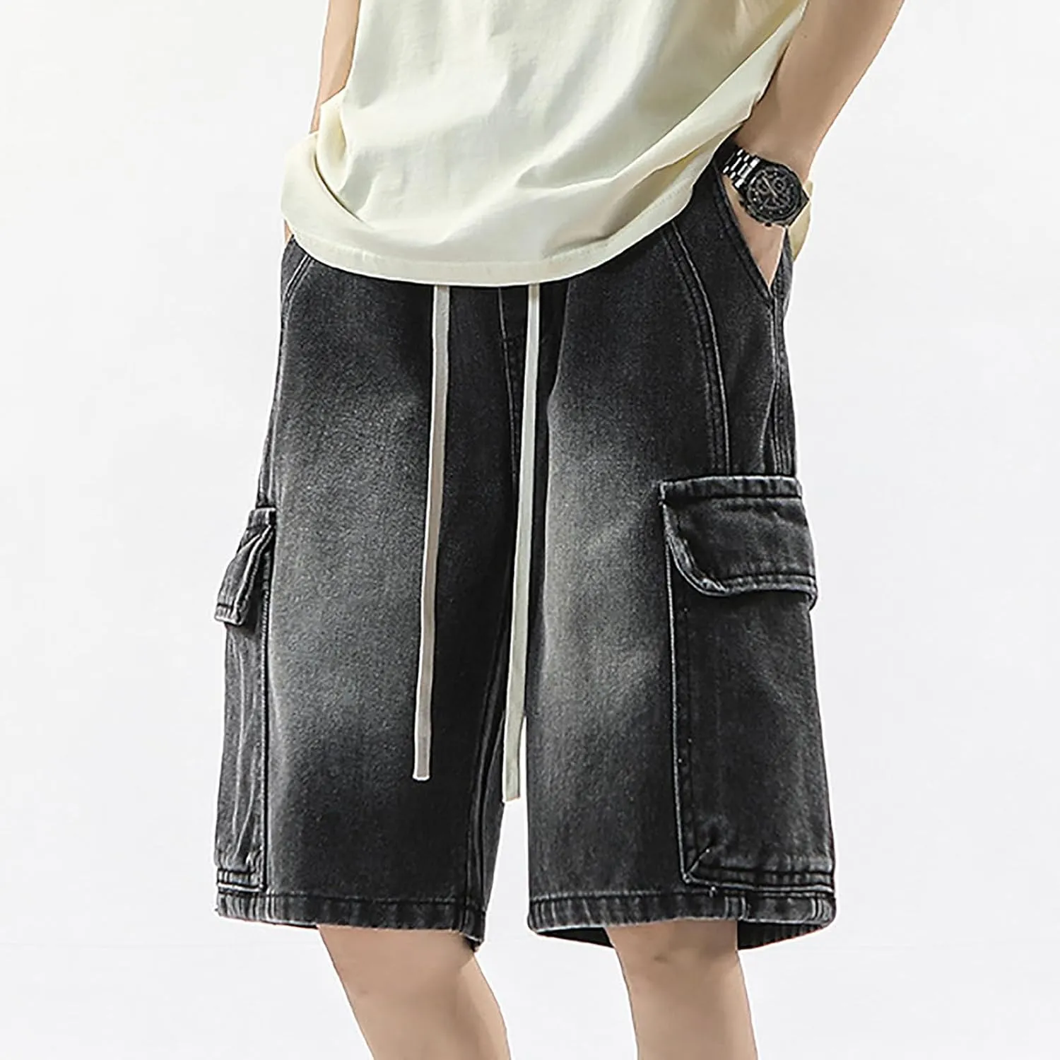Baggy Jean Shorts for Men Casual Loose Fit Hip Hop Skateboard Denim Shorts Streetwear