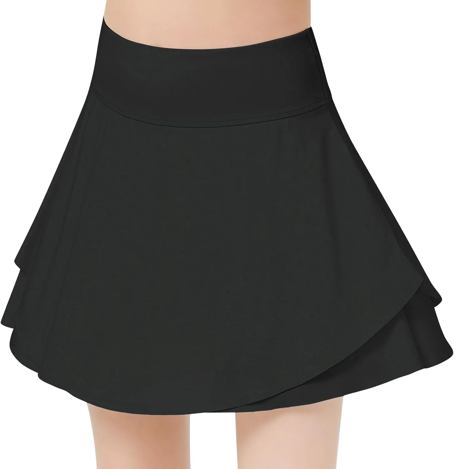 B&GCozy Girls Tennis Skirt, Double Ruffle Golf Running Yoga Workout Skorts with Pockets, Black 8-9 Years