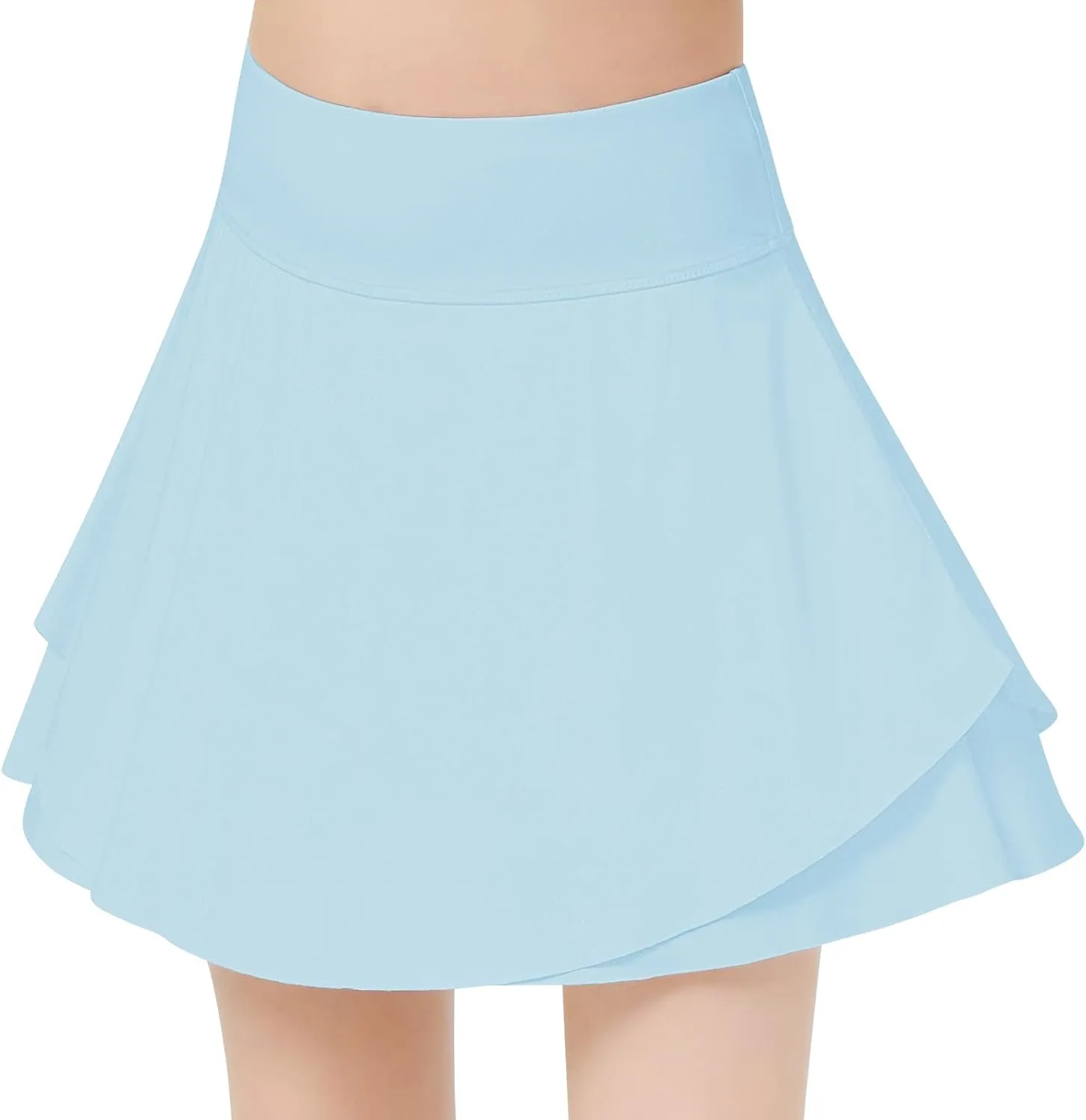 B&GCozy Girls Tennis Skirt, Double Ruffle Golf Running Yoga Workout Skorts with Pockets, Black 8-9 Years