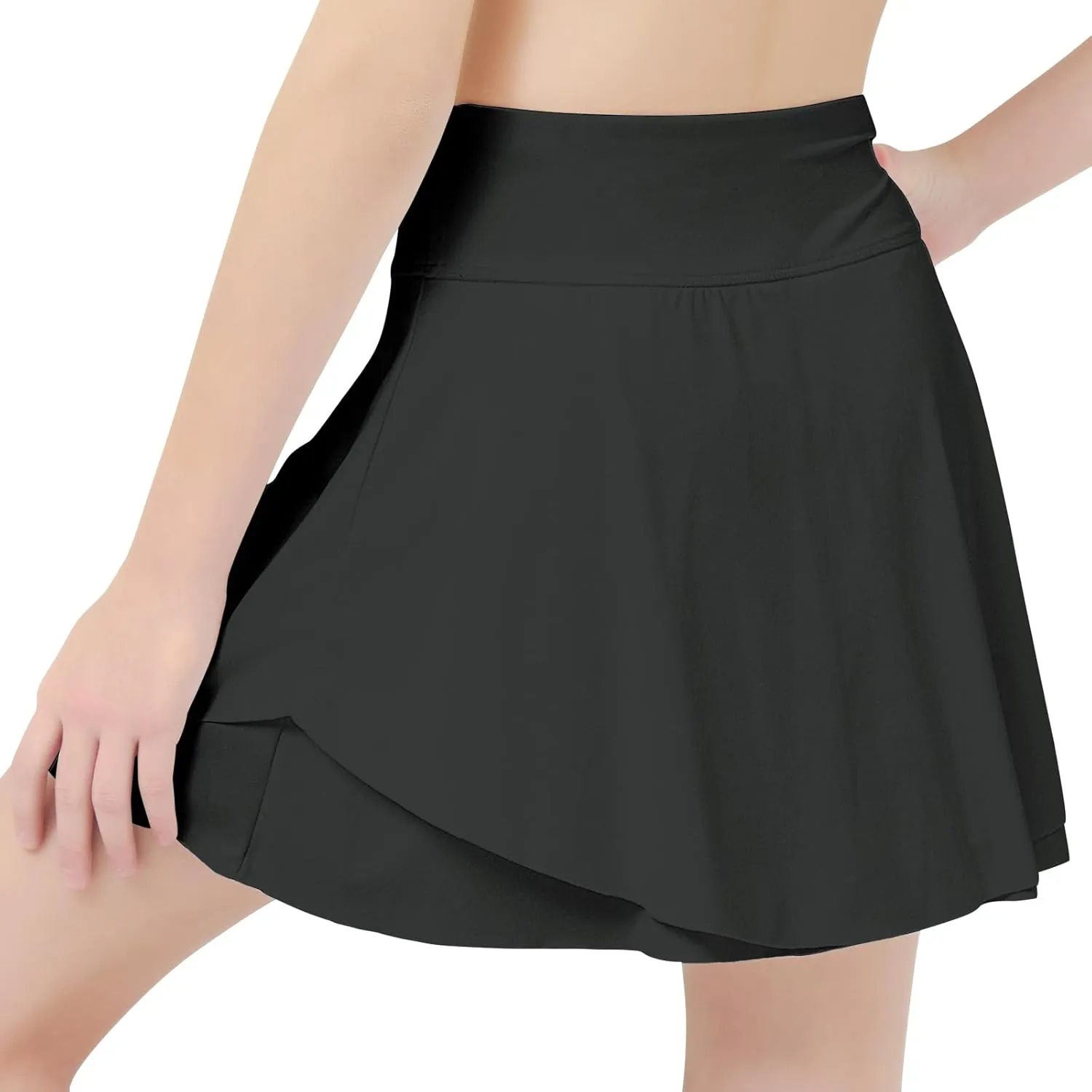 B&GCozy Girls Tennis Skirt, Double Ruffle Golf Running Yoga Workout Skorts with Pockets, Black 8-9 Years