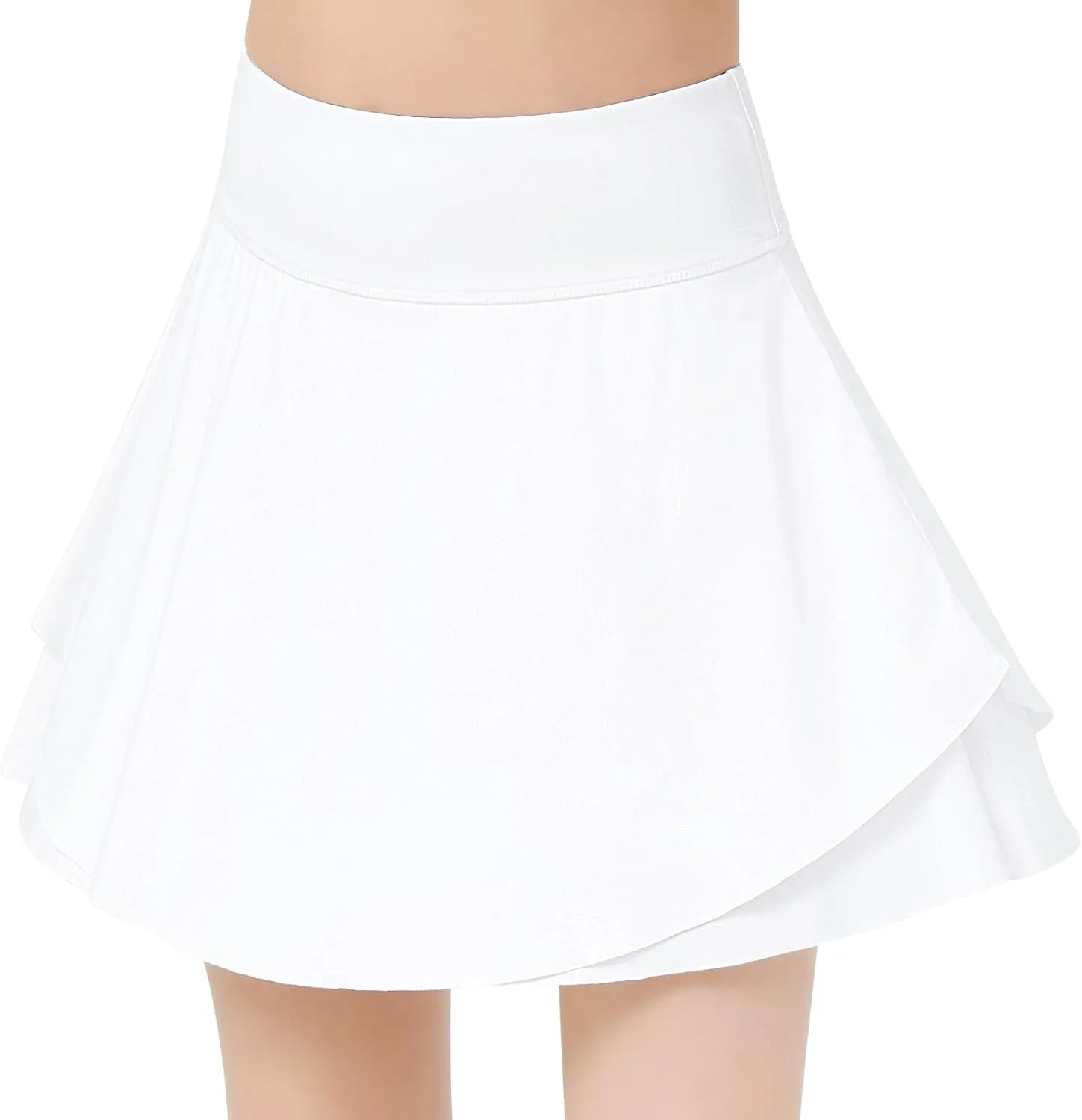 B&GCozy Girls Tennis Skirt, Double Ruffle Golf Running Yoga Workout Skorts with Pockets, Black 8-9 Years