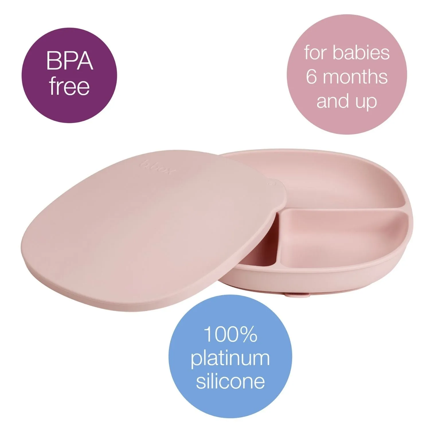 b.box Silicone Plate   Lid with Suction Base Blush Pink