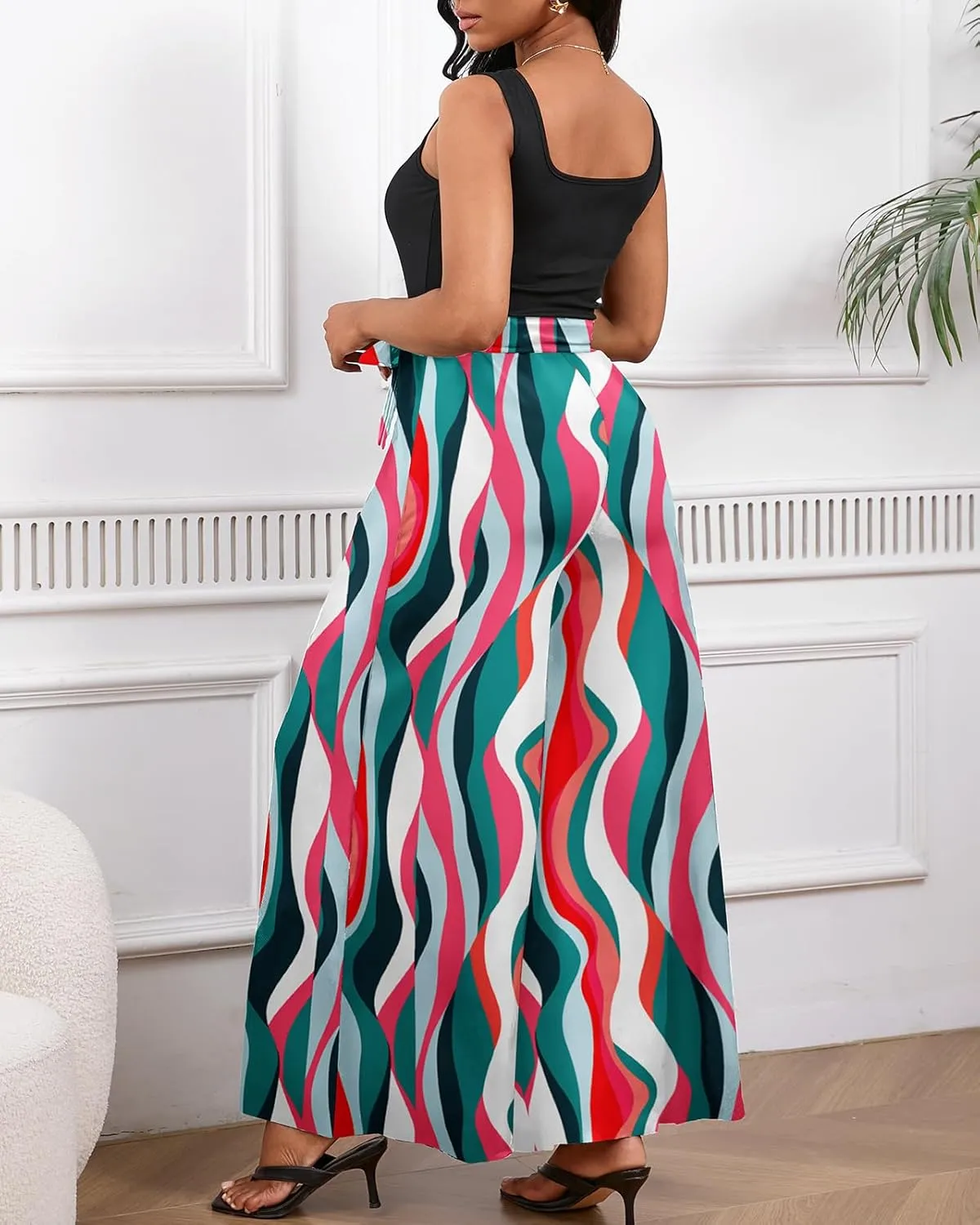 Bdwinz Women Casual Loose Summer Jumpsuit One Piece Print Outfits Sleeveless Wide Leg Pants