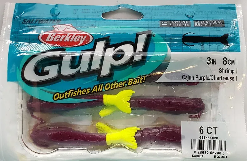 Berkley Gulp! Shrimp Cajun Purple/Chartreuse 3"
