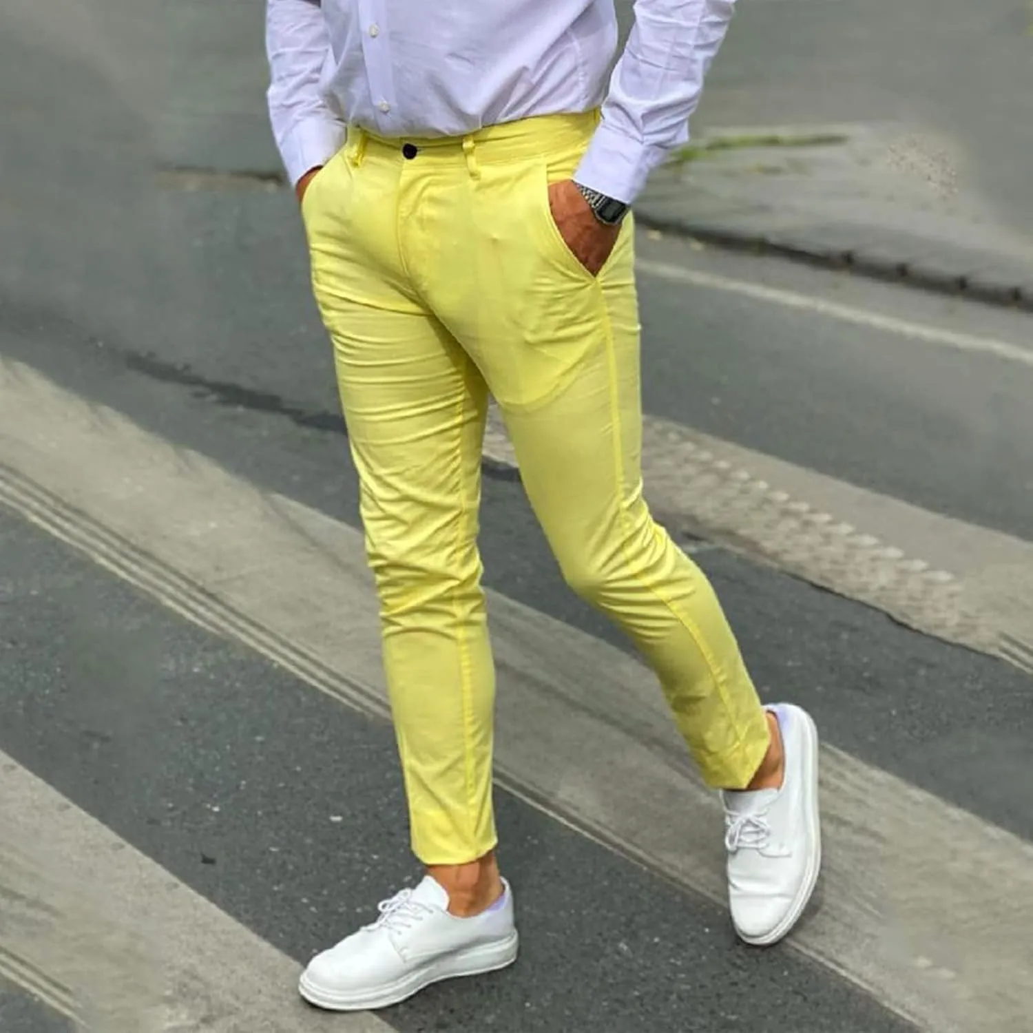 BIFUTON Dress Pants for Men, Mens Pants Slim Fit Solid Color Skinny Trousers Classic Dress Business Wedding Party Dress Pants