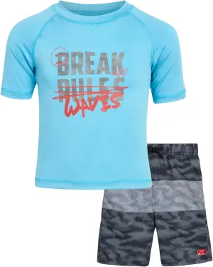Big Chill Boys Rash Guard Set - 2 Piece UPF 50  Quick Dry Short Sleeve Swim Shirt and Swim Trunks for Boys (Sizes: 4-14)