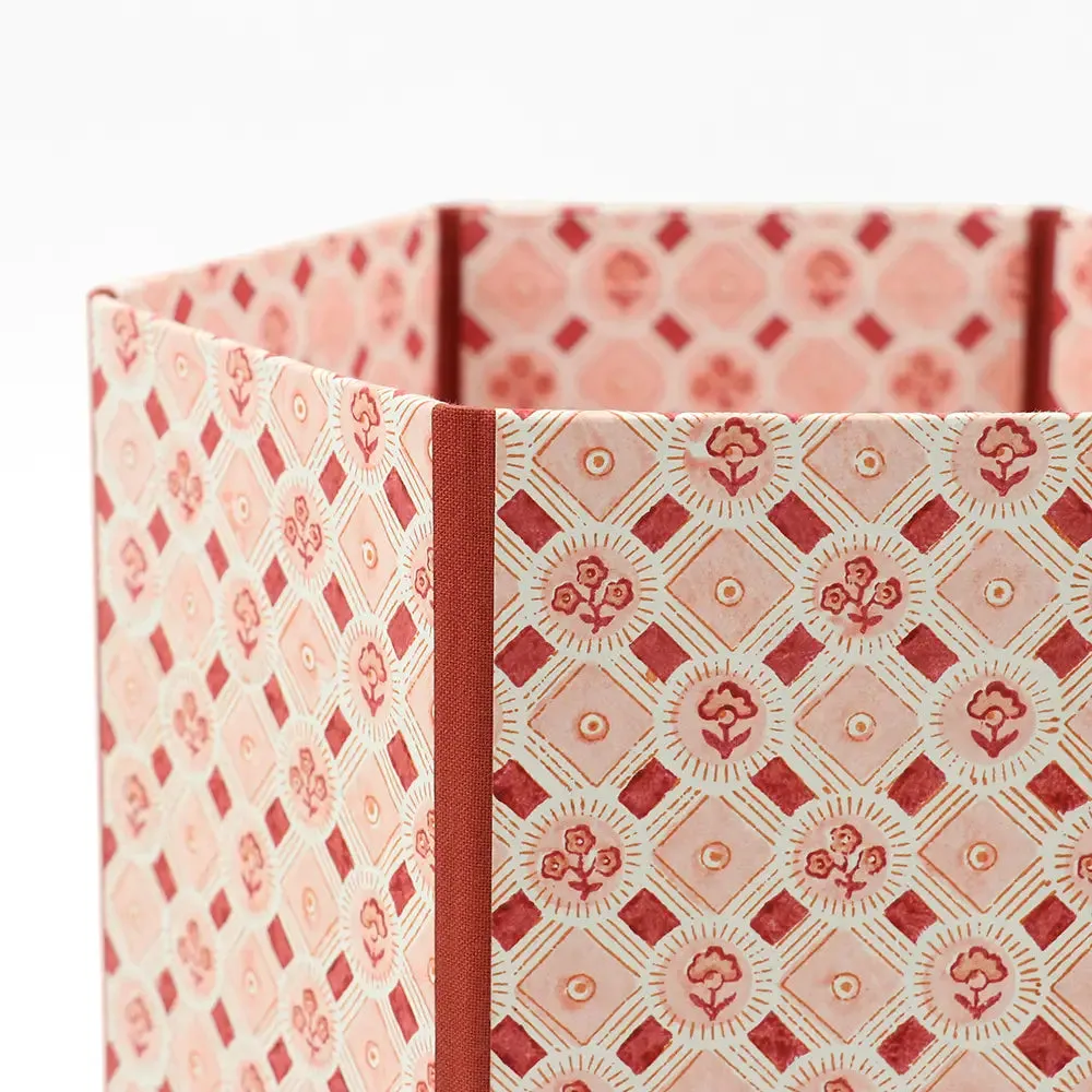 Block Printed Hexagon Collapsible Basket Spring Bloom Red