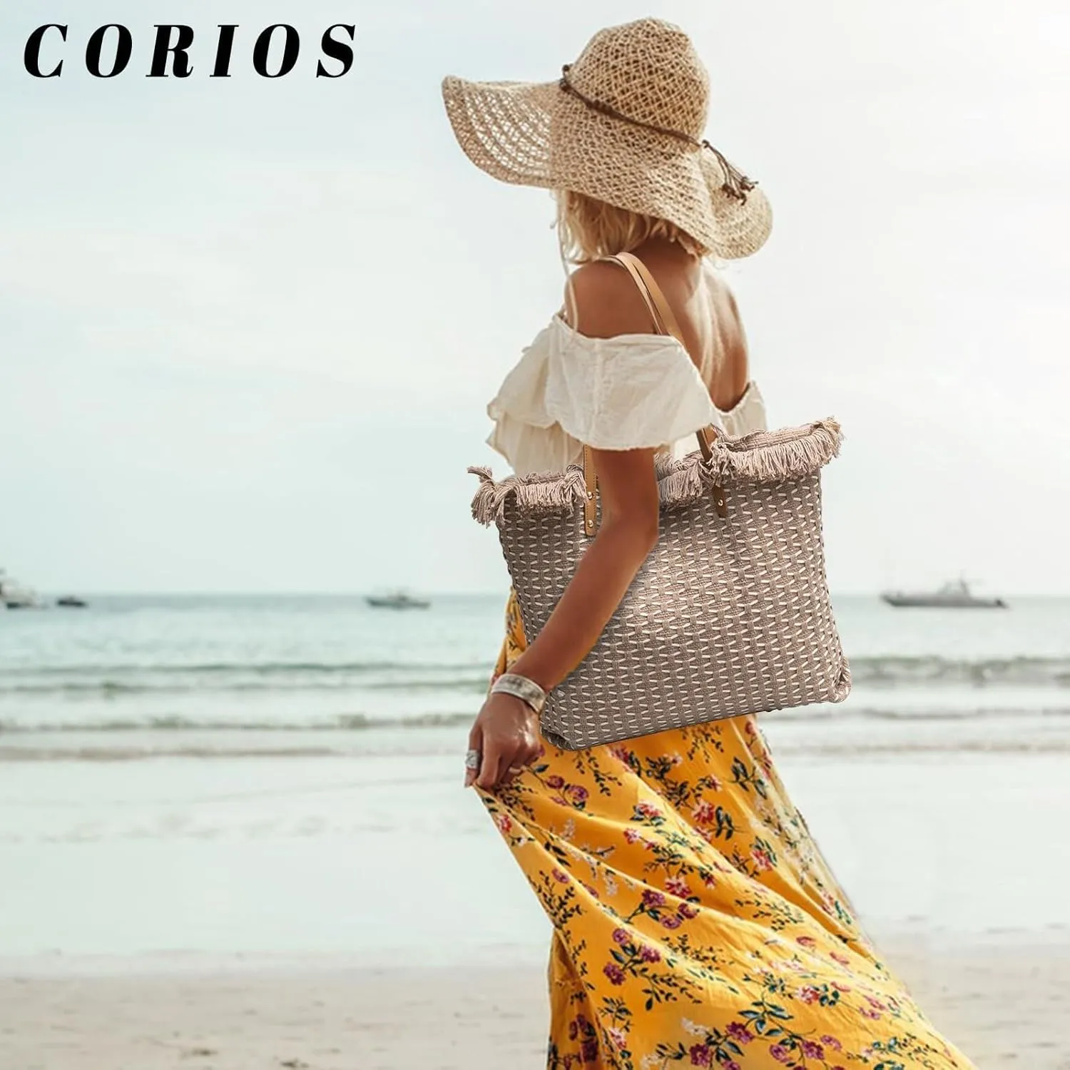 Bohemian Hobo Large Capacity Top Handle Tote for Women Cute Canvas Shoulder Summer Vibe Beach Casual Handbag