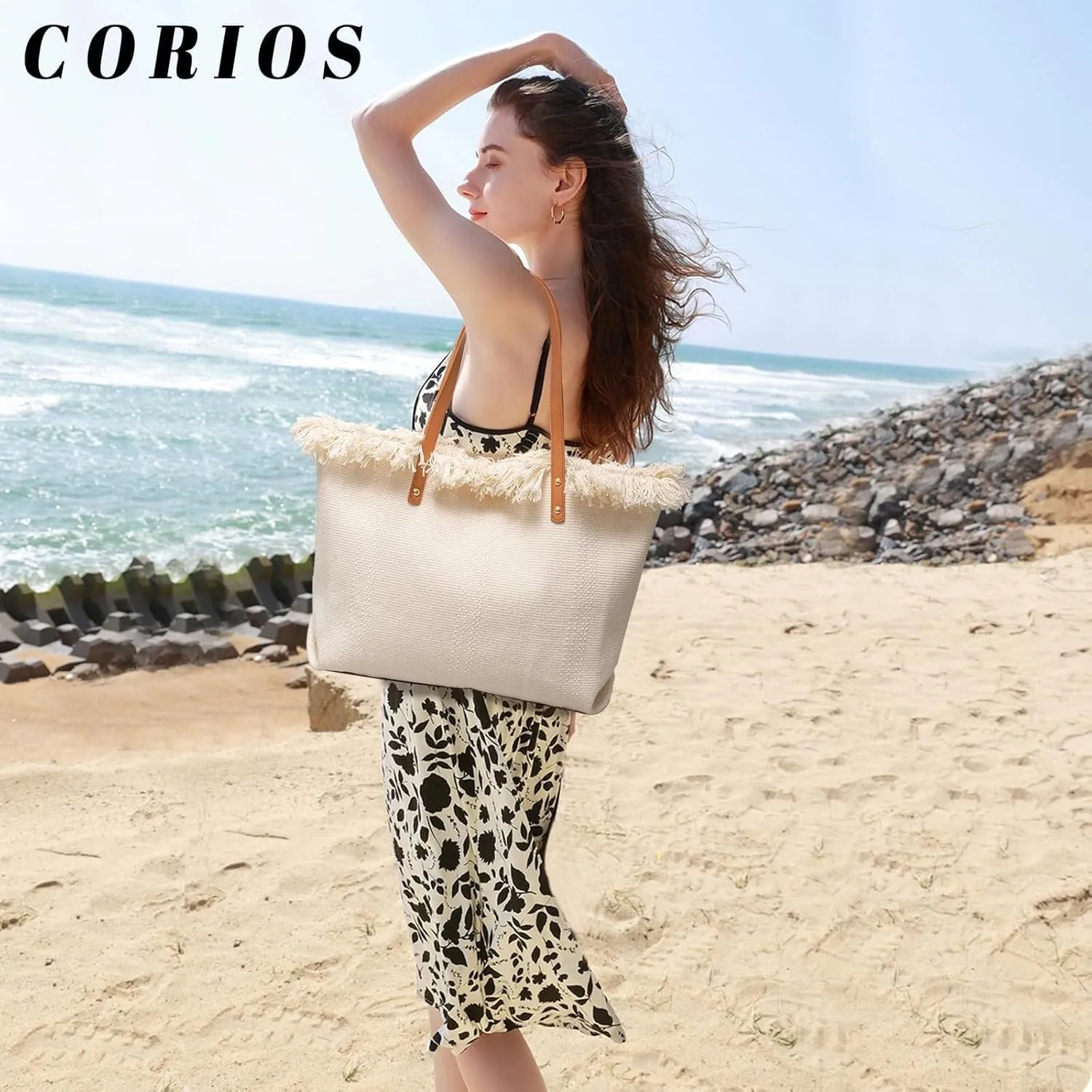 Bohemian Hobo Large Capacity Top Handle Tote for Women Cute Canvas Shoulder Summer Vibe Beach Casual Handbag