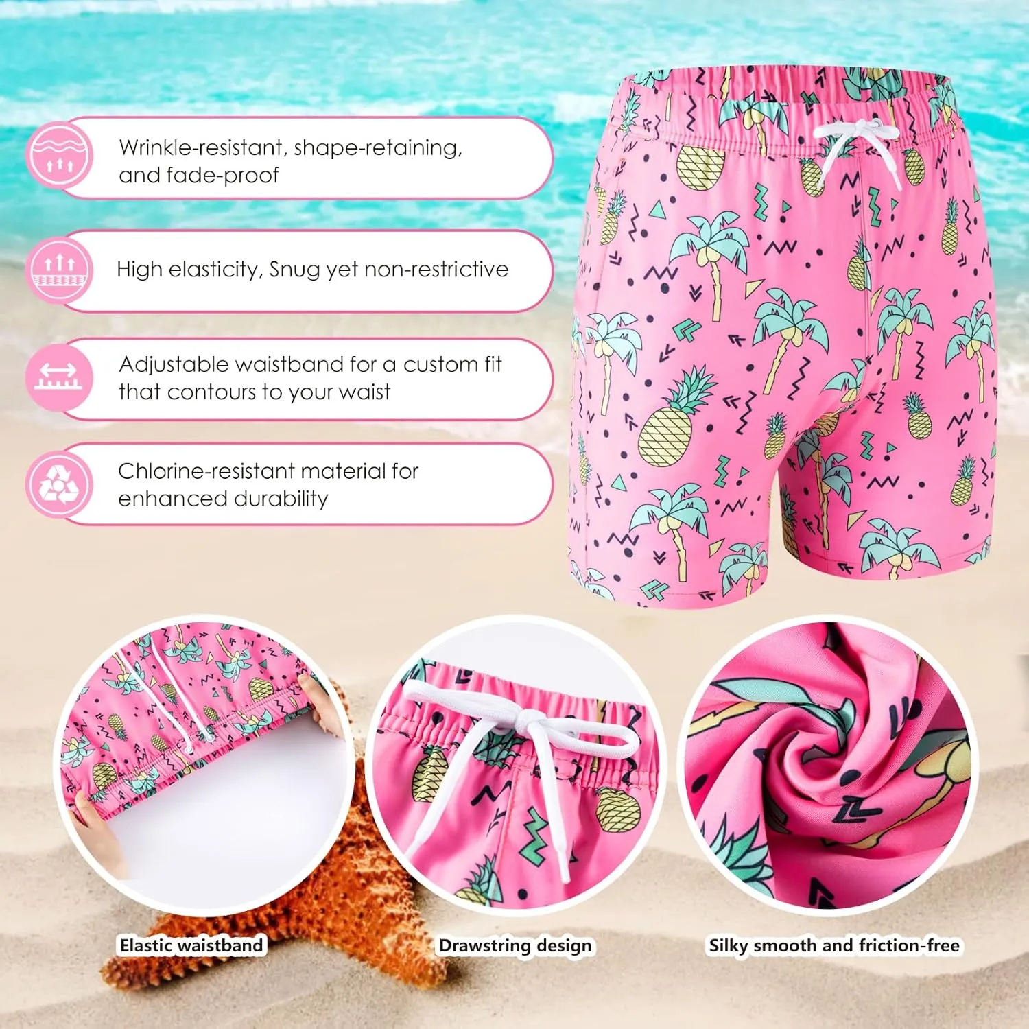 Boys Swim Trunks 2 Pack, Bathing Suit with Compression Liner, UPF 50 , Beach Shorts for 5-16 Years