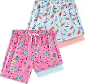 Boys Swim Trunks 2 Pack, Bathing Suit with Compression Liner, UPF 50 , Beach Shorts for 5-16 Years