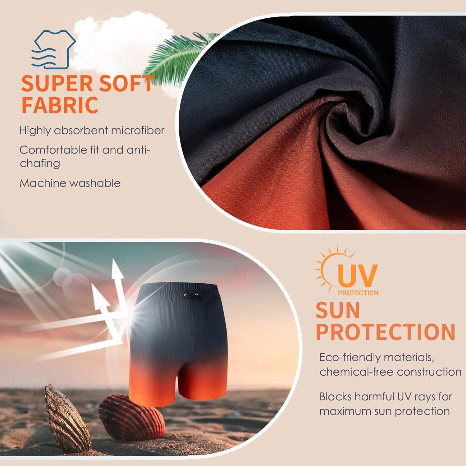 Boys Swim Trunks 2 Pack, Bathing Suit with Compression Liner, UPF 50 , Beach Shorts for 5-16 Years