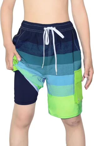 Boys Swim Trunks Compression Liner 9 Inch Board Shorts Quick Dry Bathing Suit with Boxer Brief Swimwear