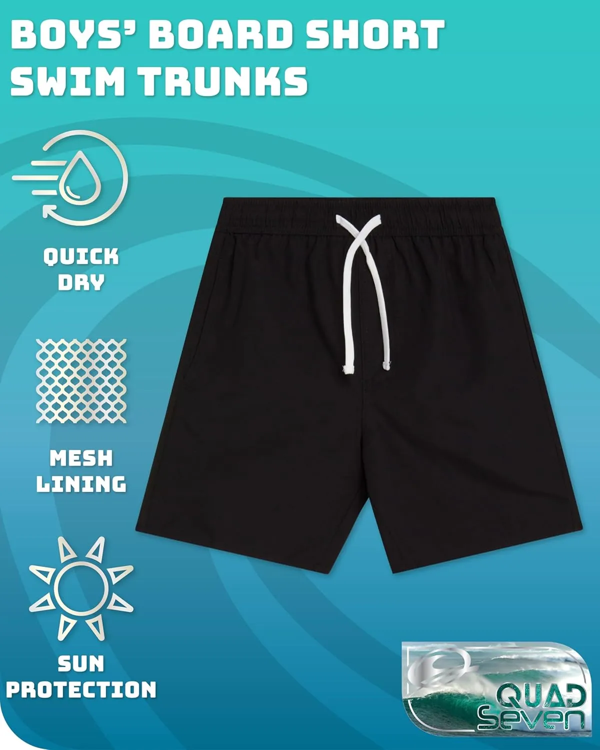Boys Swim Trunks - Quick Dry Sun Protection Board Shorts with Breathable Mesh Lining and Drawstring Waist (Sizes: 8-18)