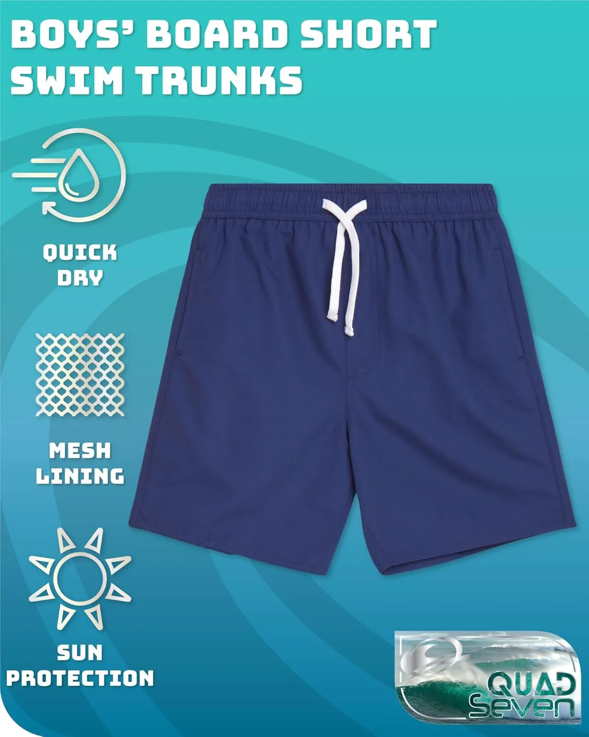 Boys Swim Trunks - Quick Dry Sun Protection Board Shorts with Breathable Mesh Lining and Drawstring Waist (Sizes: 8-18)
