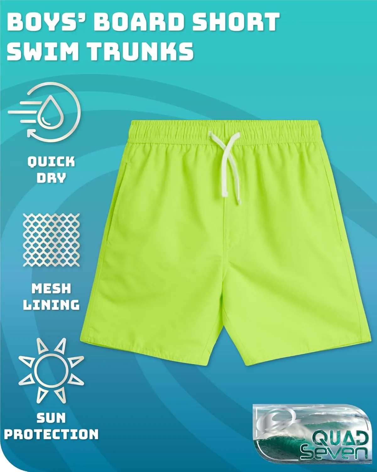 Boys Swim Trunks - Quick Dry Sun Protection Board Shorts with Breathable Mesh Lining and Drawstring Waist (Sizes: 8-18)