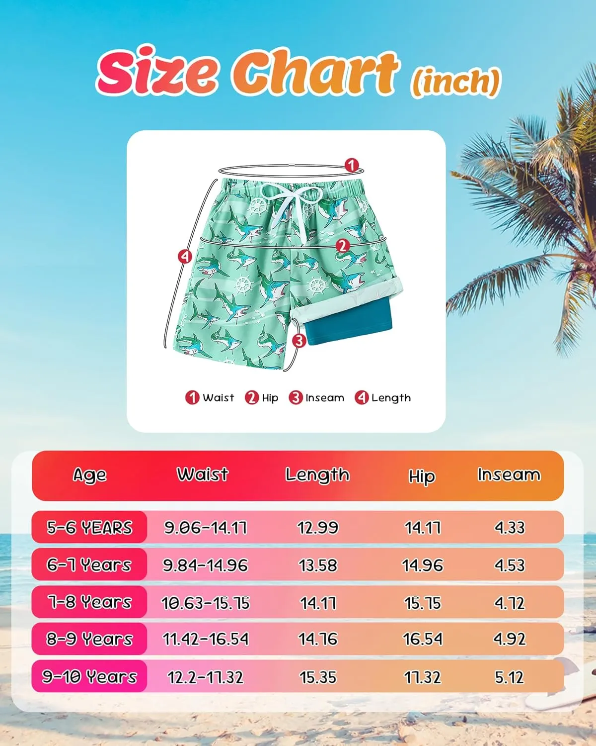Boys Swim Trunks with Compression Liner Boy Stretch Quick Dry Swim Shorts Kids UPF 50  Beach Swimsuit 5-10 Years