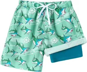 Boys Swim Trunks with Compression Liner Boy Stretch Quick Dry Swim Shorts Kids UPF 50  Beach Swimsuit 5-10 Years
