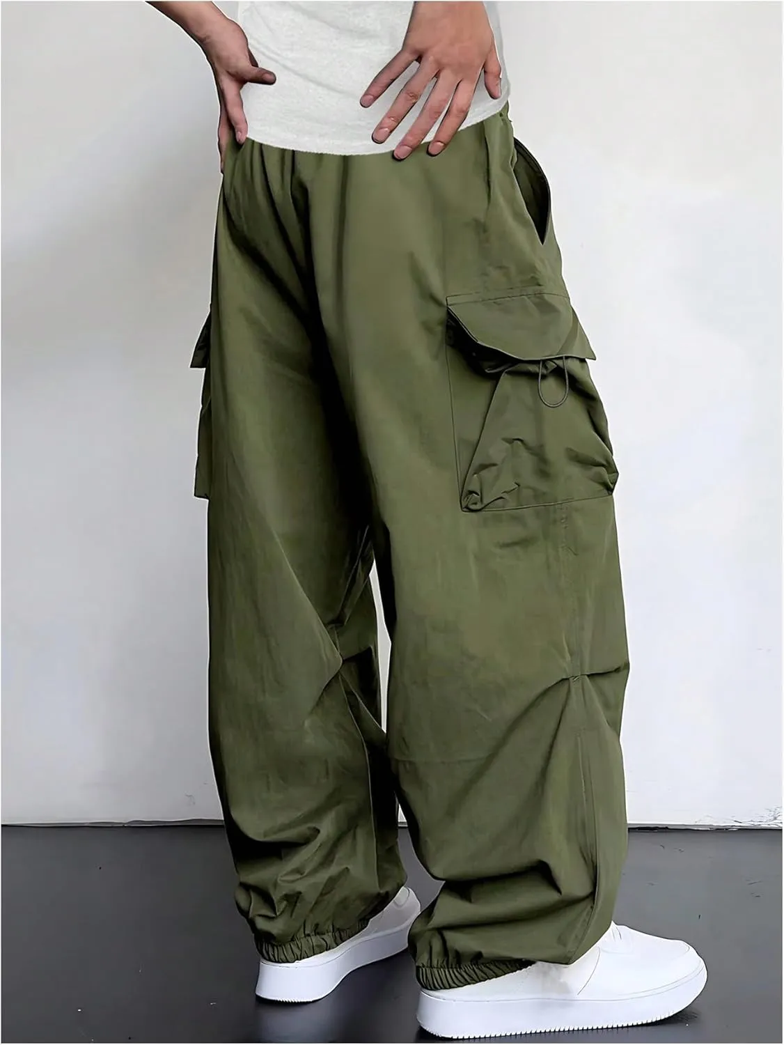 Boy's Wide Leg Cargo Pants Drawstring Waist Baggy Track Pants Trousers Streetwear