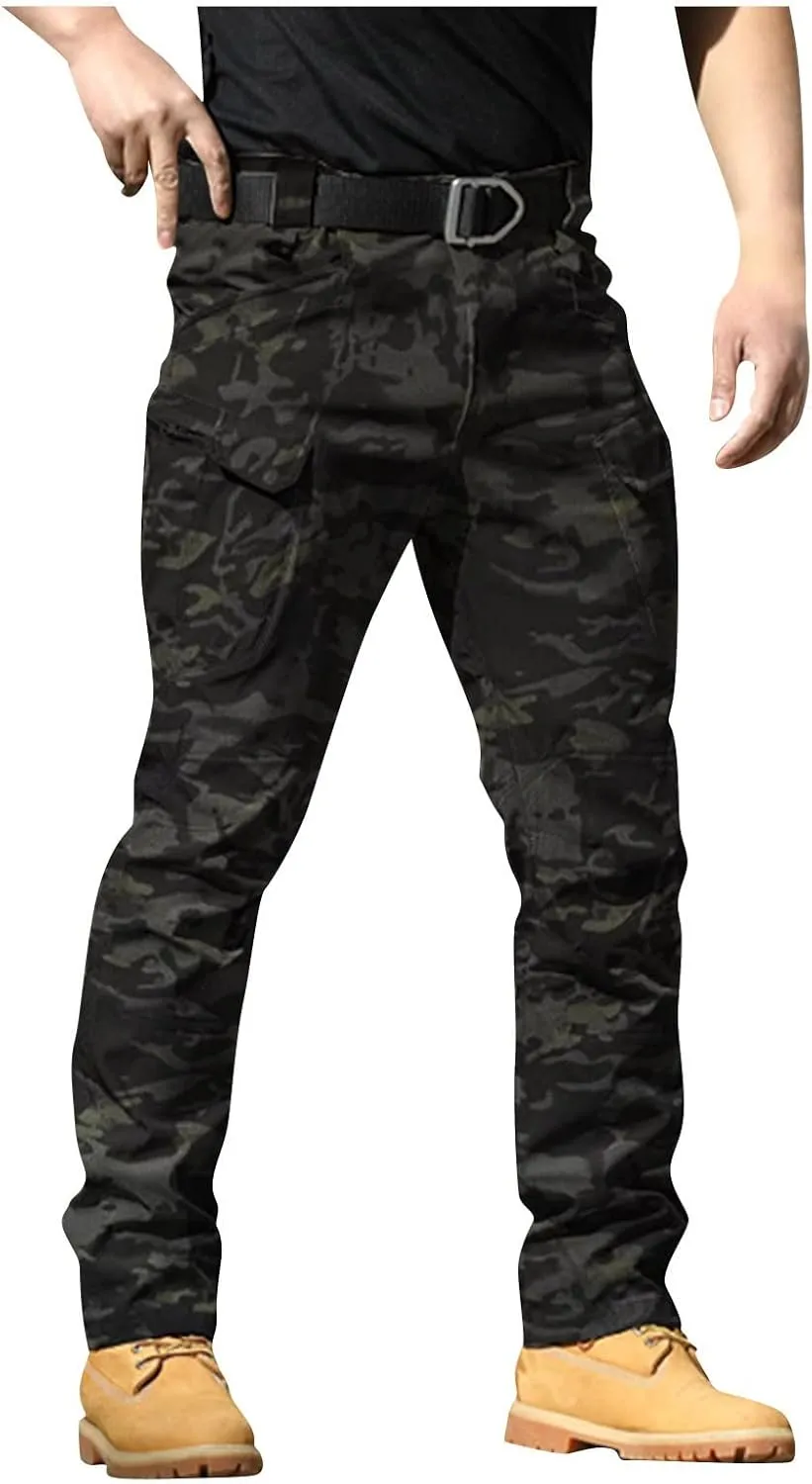 Camo Pants Men Cargo Multi Pockets Straight Fit Pants Slim Ripstop Stretch Y2K Pants Tapered Fit Match Trousers Work