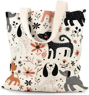 Canvas Tote Bag Aesthetic for Women, Cute Tote Bag with Zipper Pocket, Heavy Duty Reusable Shopping Bags for Grocery