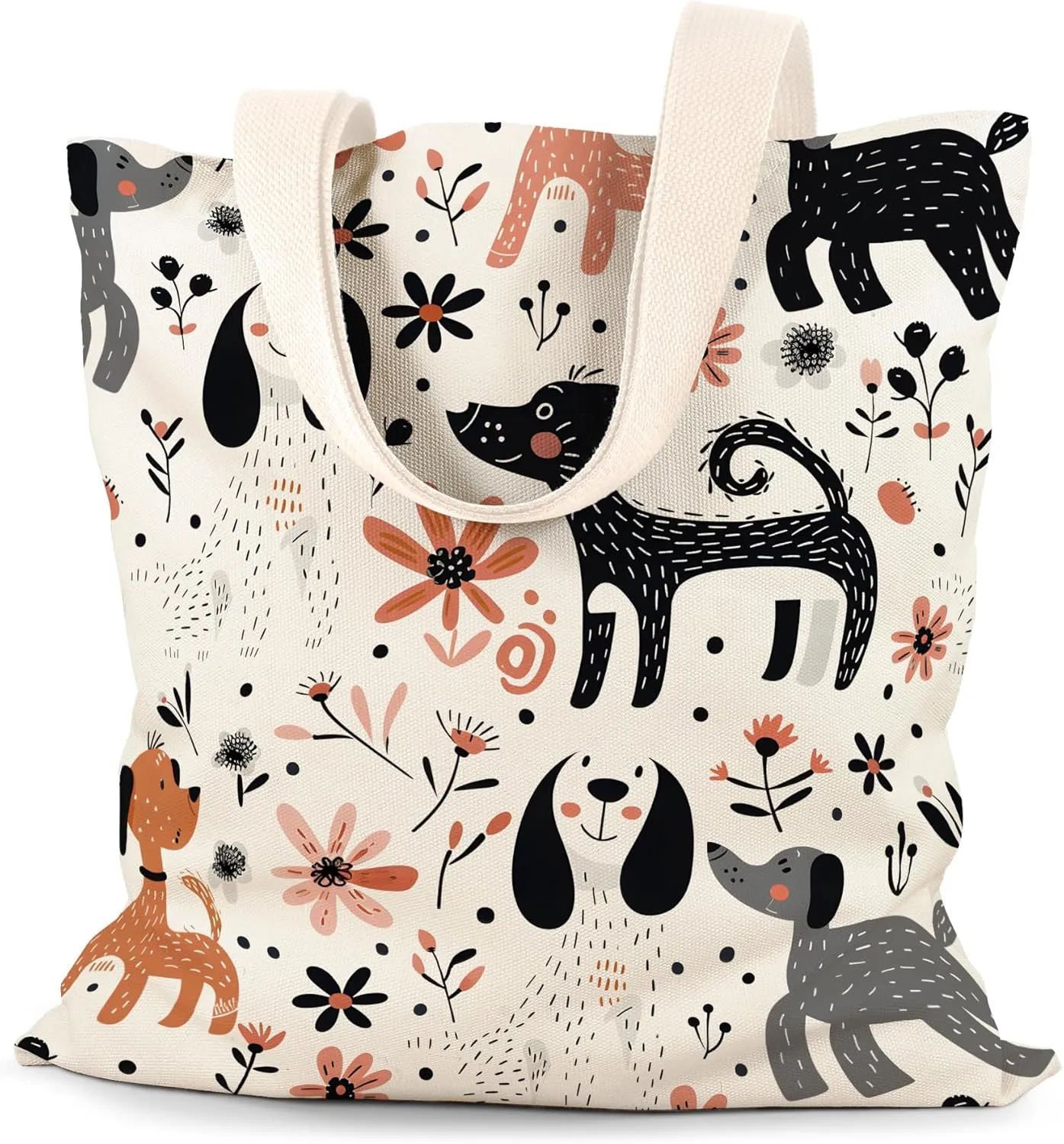Canvas Tote Bag Aesthetic for Women, Cute Tote Bag with Zipper Pocket, Heavy Duty Reusable Shopping Bags for Grocery