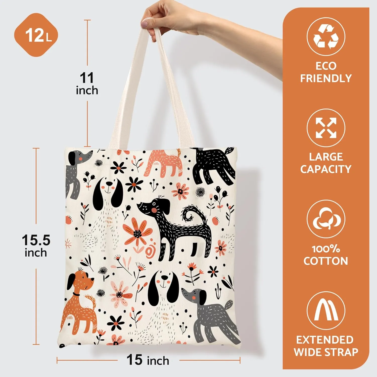 Canvas Tote Bag Aesthetic for Women, Cute Tote Bag with Zipper Pocket, Heavy Duty Reusable Shopping Bags for Grocery