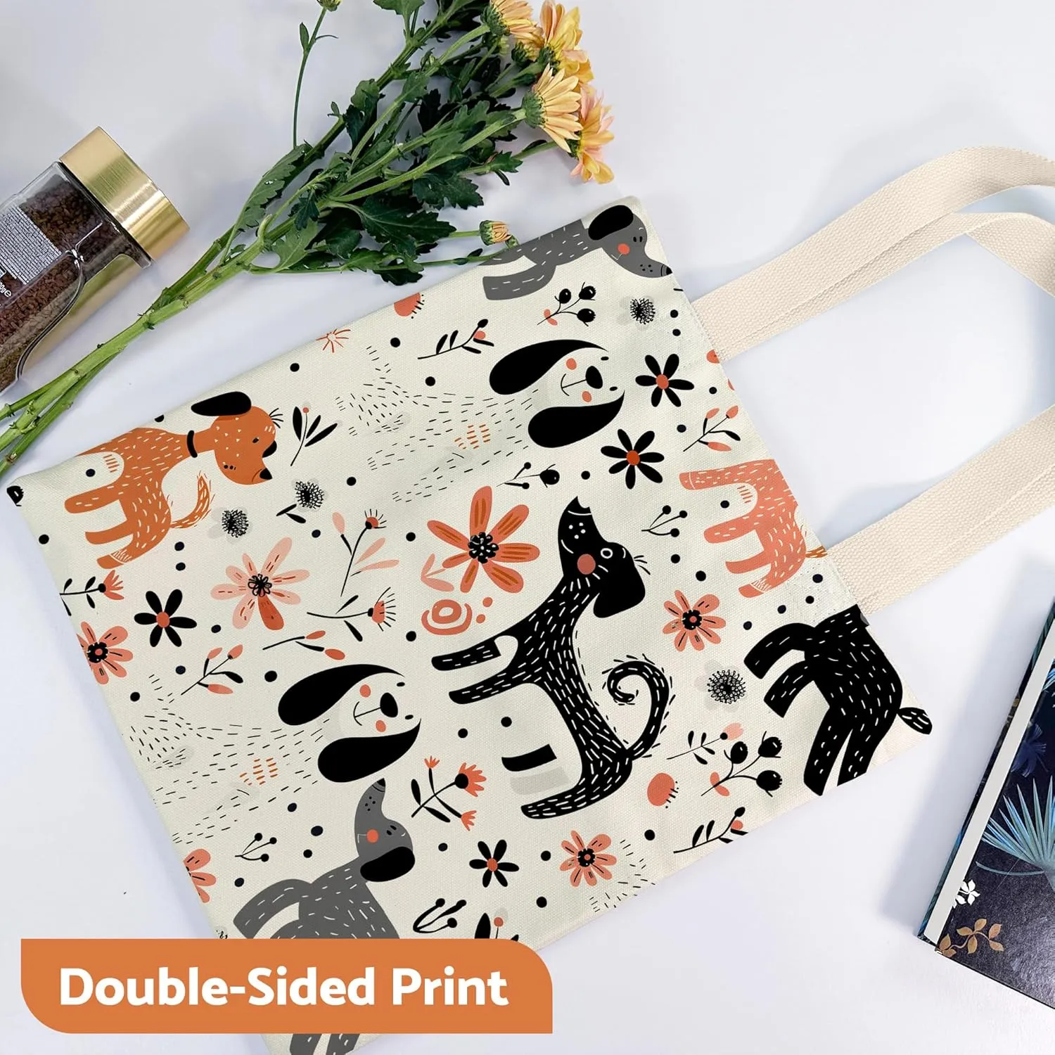 Canvas Tote Bag Aesthetic for Women, Cute Tote Bag with Zipper Pocket, Heavy Duty Reusable Shopping Bags for Grocery