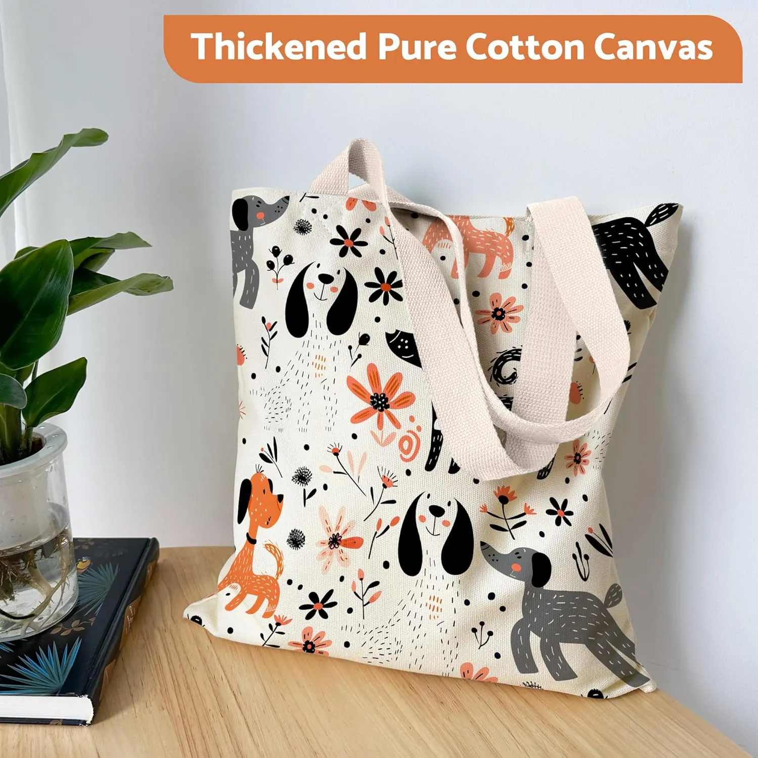Canvas Tote Bag Aesthetic for Women, Cute Tote Bag with Zipper Pocket, Heavy Duty Reusable Shopping Bags for Grocery