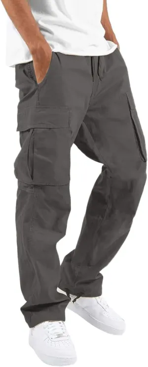 Cargo Pants for Men,Men's Fleece Lined Sweatpants Open Bottom Straight Leg Loose Fit Baggy Athletic Jogger Pant