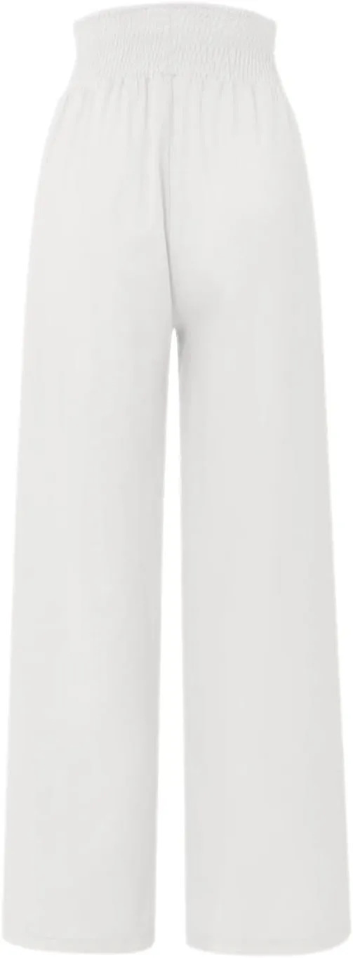 Ceboyel Womens Button Linen Pants Beach Palazzo Pants Straight Wide Leg Palazzo Pants Boho Casual Flowy Lounge Trousers