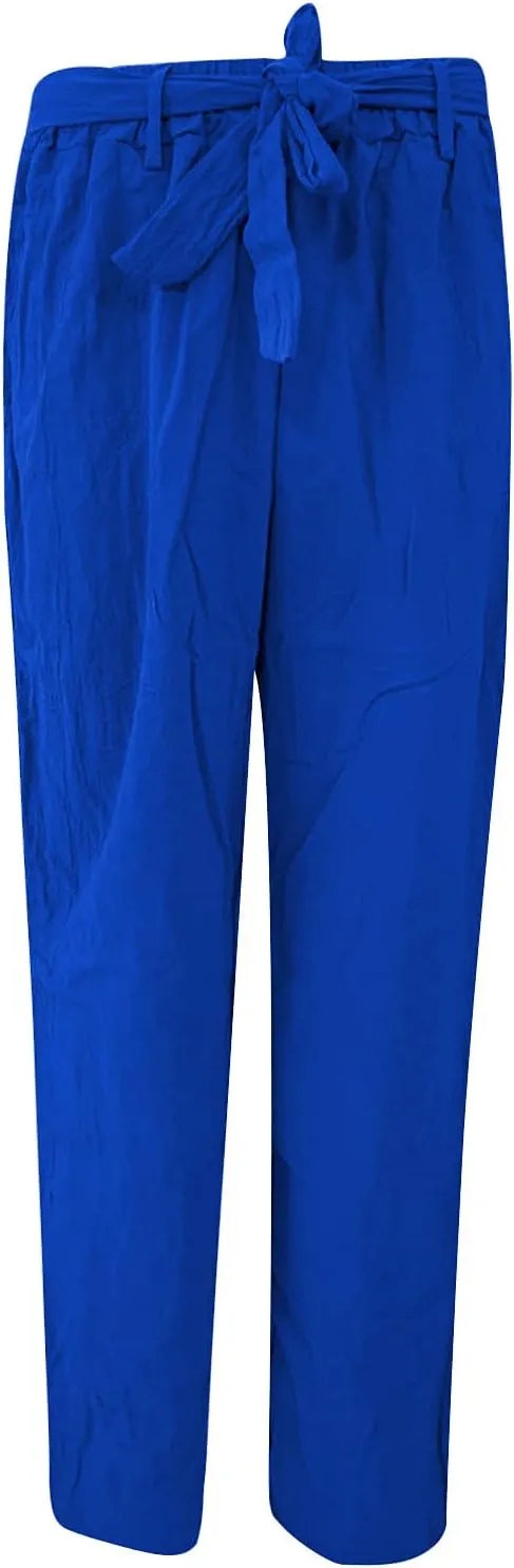 Ceboyel Womens Linen Casual Pants Summer Lounge Trousers Drawstring Straight Leg Pants Boho Beach Vacation Outfits 2023
