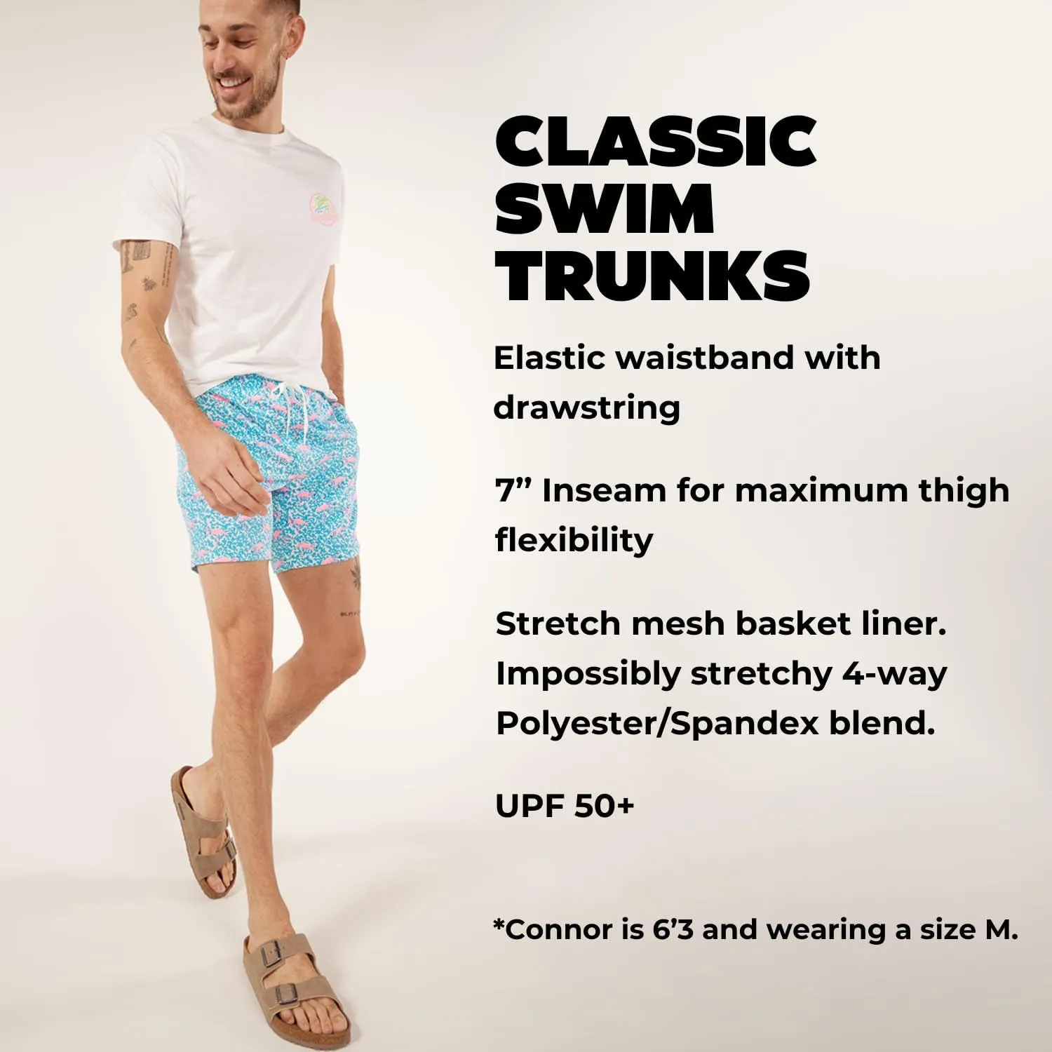 Chubbies Mens Swim Trunks  Mens Swim Shorts with 4-Way Stretch, 7 Beach Shorts with Elastic Waist, Mesh Lining, UPF 50 