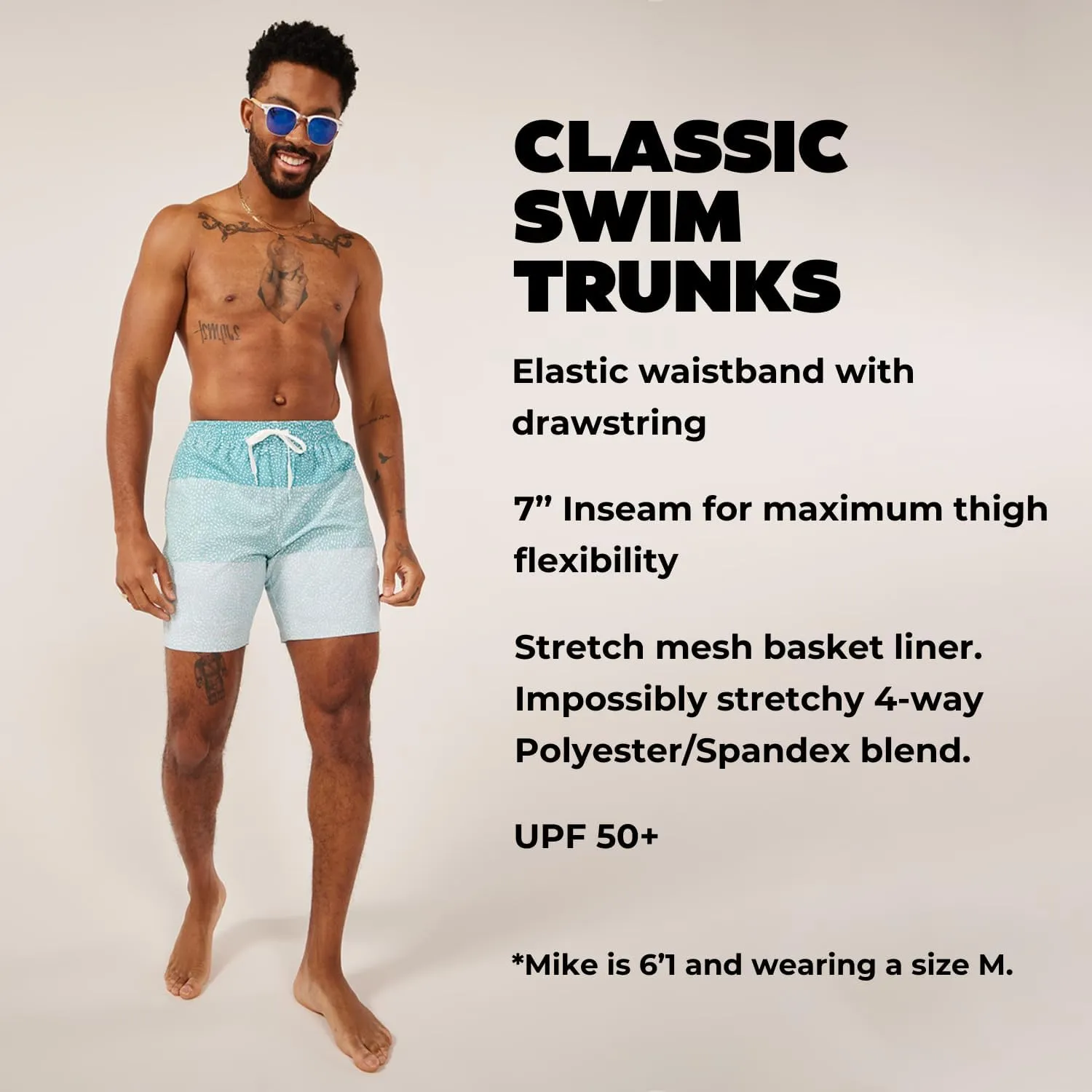 Chubbies Mens Swim Trunks  Mens Swim Shorts with 4-Way Stretch, 7 Beach Shorts with Elastic Waist, Mesh Lining, UPF 50 