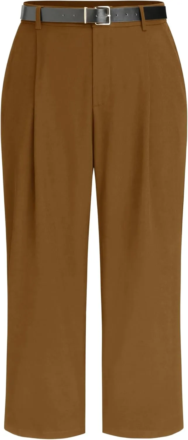 CIDER High Waist Solid Tapered Trousers with Belt Curve & Plus