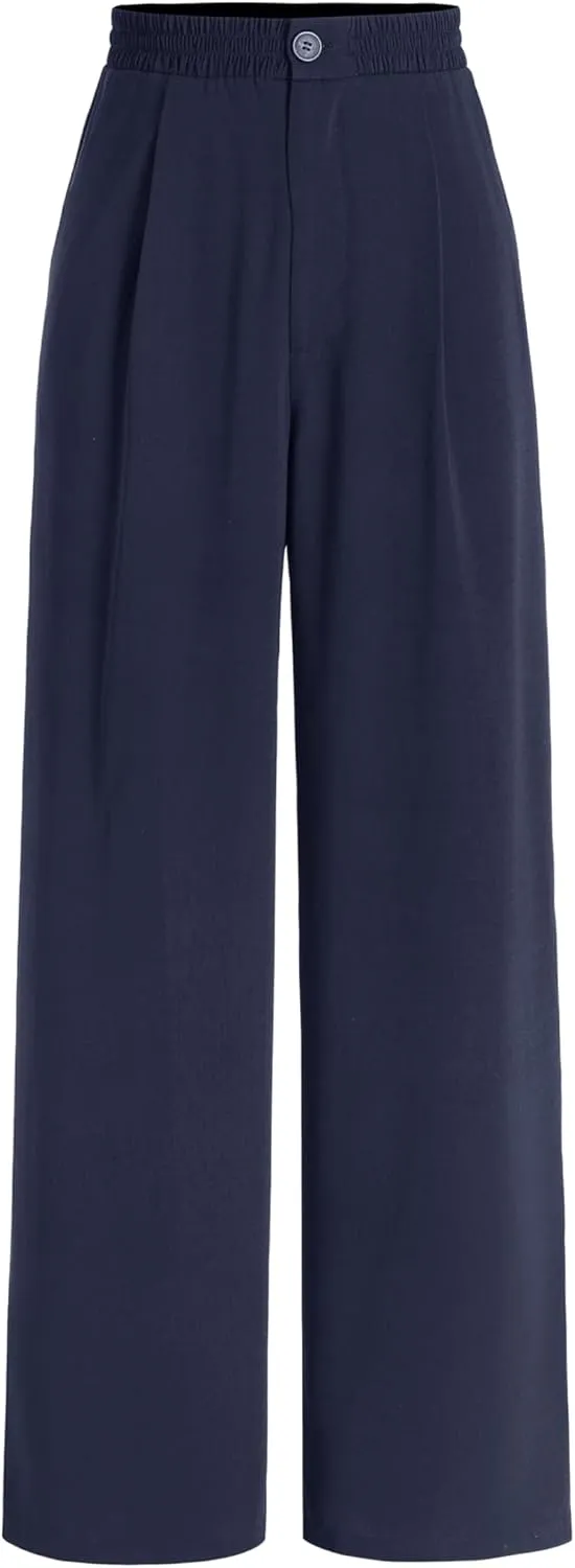 CIDER Solid High Waist Pleated Wide Leg Trousers