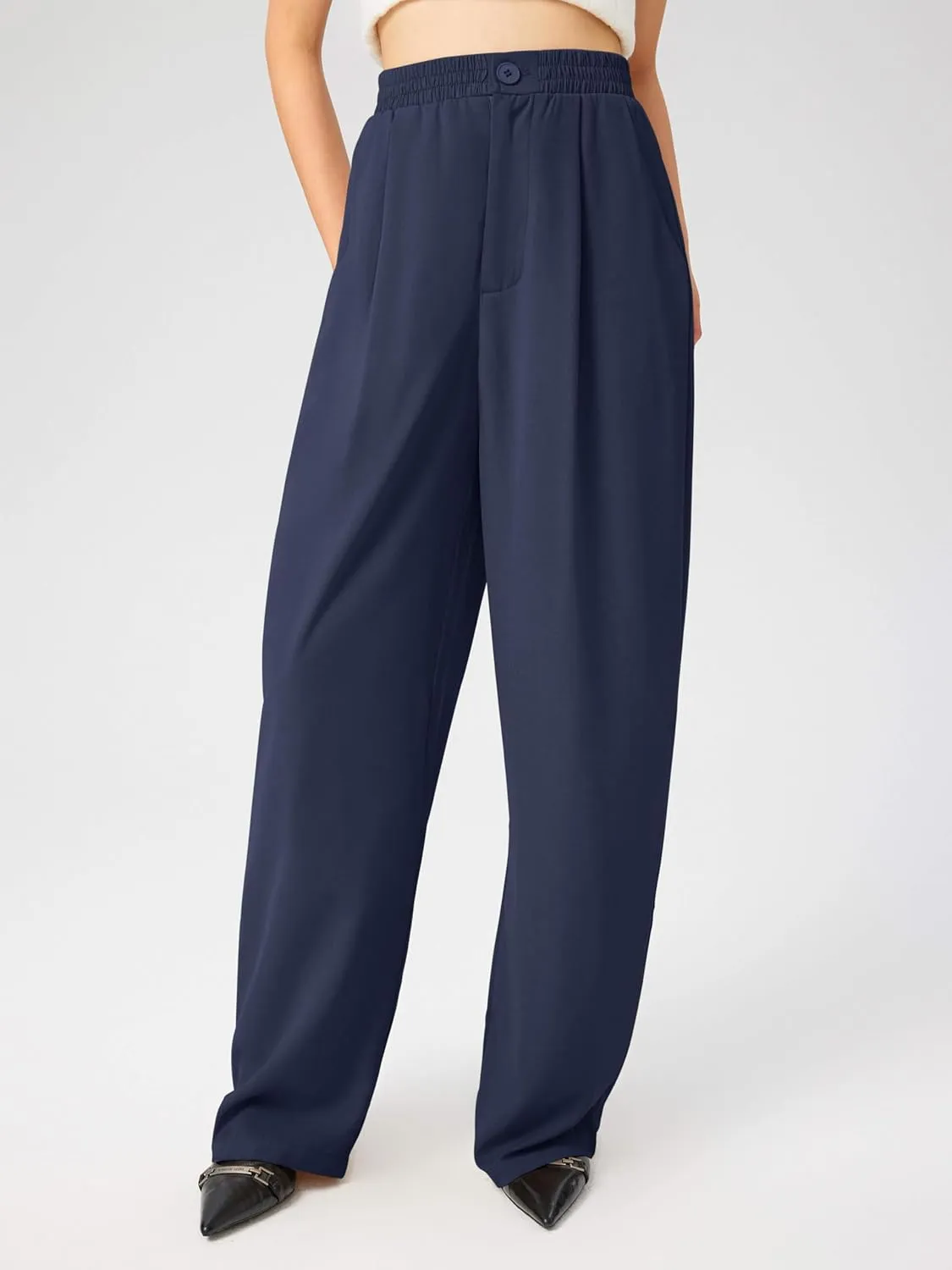 CIDER Solid High Waist Pleated Wide Leg Trousers