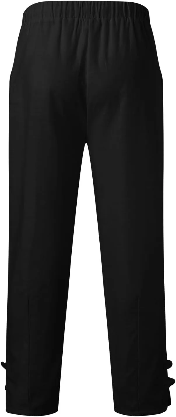 Cotton Linen Dress Pants for Men Elastic Drawstring Waist Lounge Beach Pants Summer Casual Straight Leg Dress Trouser