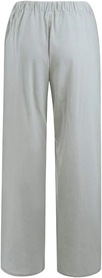 Cotton Linen Summer Pants Women Casual High Waist Drawstring Loose Fit Lightweight Long Palazzo Gauze Trousers