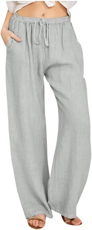 Cotton Linen Summer Pants Women Casual High Waist Drawstring Loose Fit Lightweight Long Palazzo Gauze Trousers