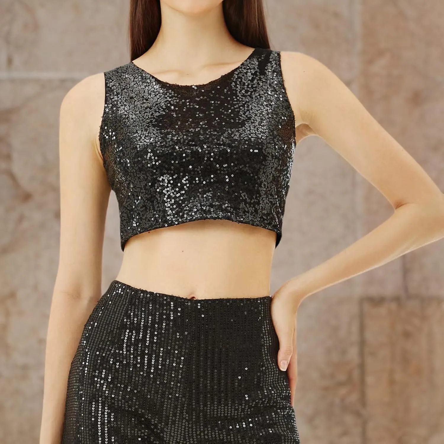 Coucoland Cropped Tank Top for Women - Womens Summer Sparkle Sequin Glitter Slimming Tops Camisole Trendy