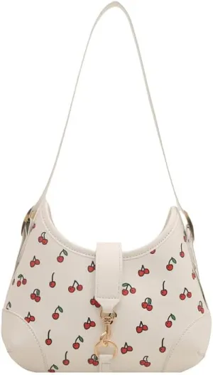 Crescent Shoulder Bag Cherry Purses For Women Half Moon Faux Leather Handbag Designer Underarm Hobo Bag Soft Travel