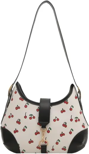 Crescent Shoulder Bag Cherry Purses For Women Half Moon Faux Leather Handbag Designer Underarm Hobo Bag Soft Travel