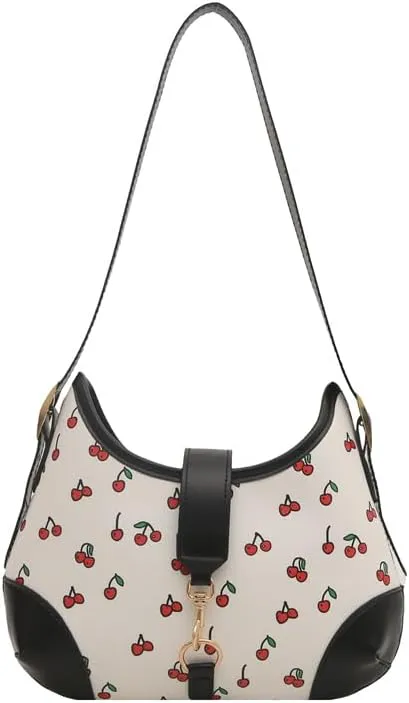 Crescent Shoulder Bag Cherry Purses For Women Half Moon Faux Leather Handbag Designer Underarm Hobo Bag Soft Travel