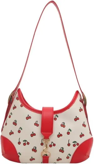 Crescent Shoulder Bag Cherry Purses For Women Half Moon Faux Leather Handbag Designer Underarm Hobo Bag Soft Travel
