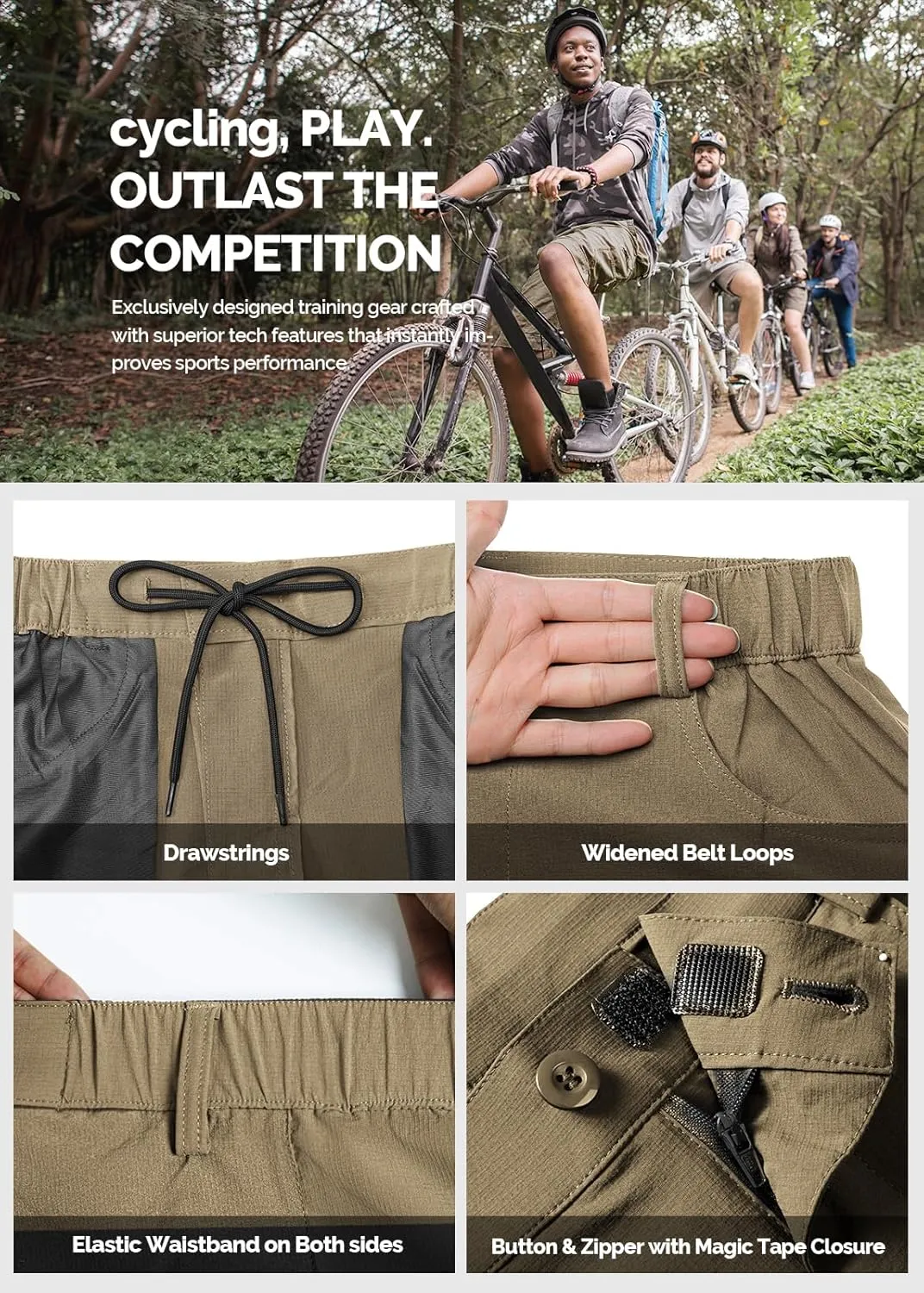 Cycorld Mountain-Bike-Shorts-Mens-Padded Biking Baggy Cycling Short Padding