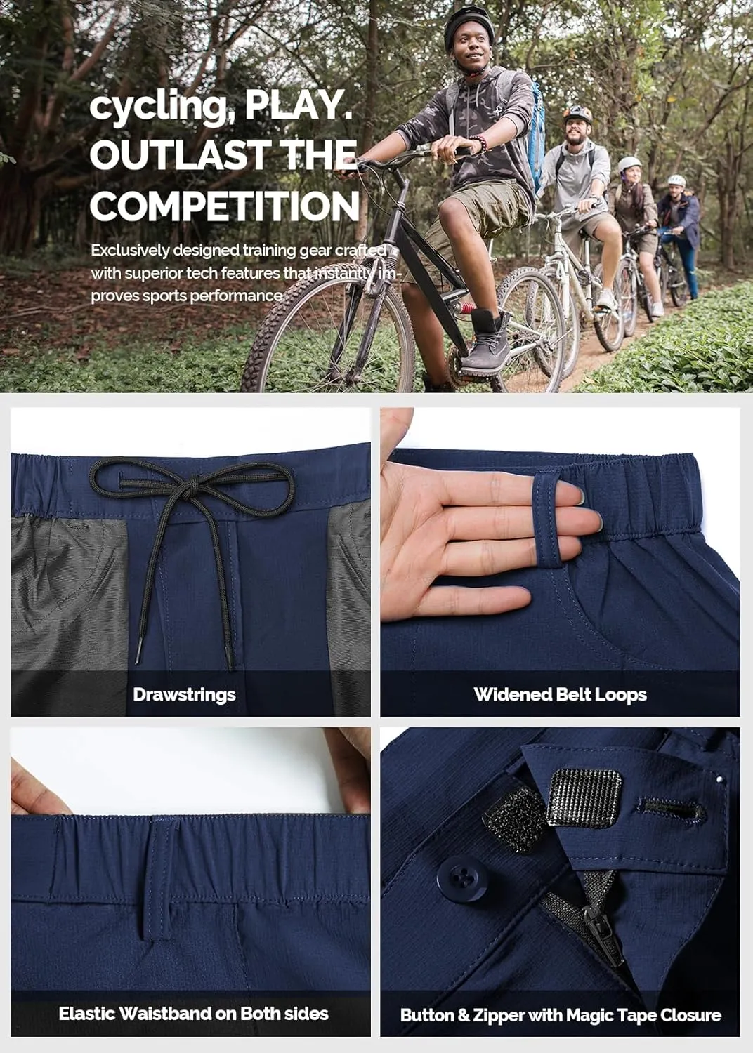Cycorld Mountain-Bike-Shorts-Mens-Padded Biking Baggy Cycling Short Padding